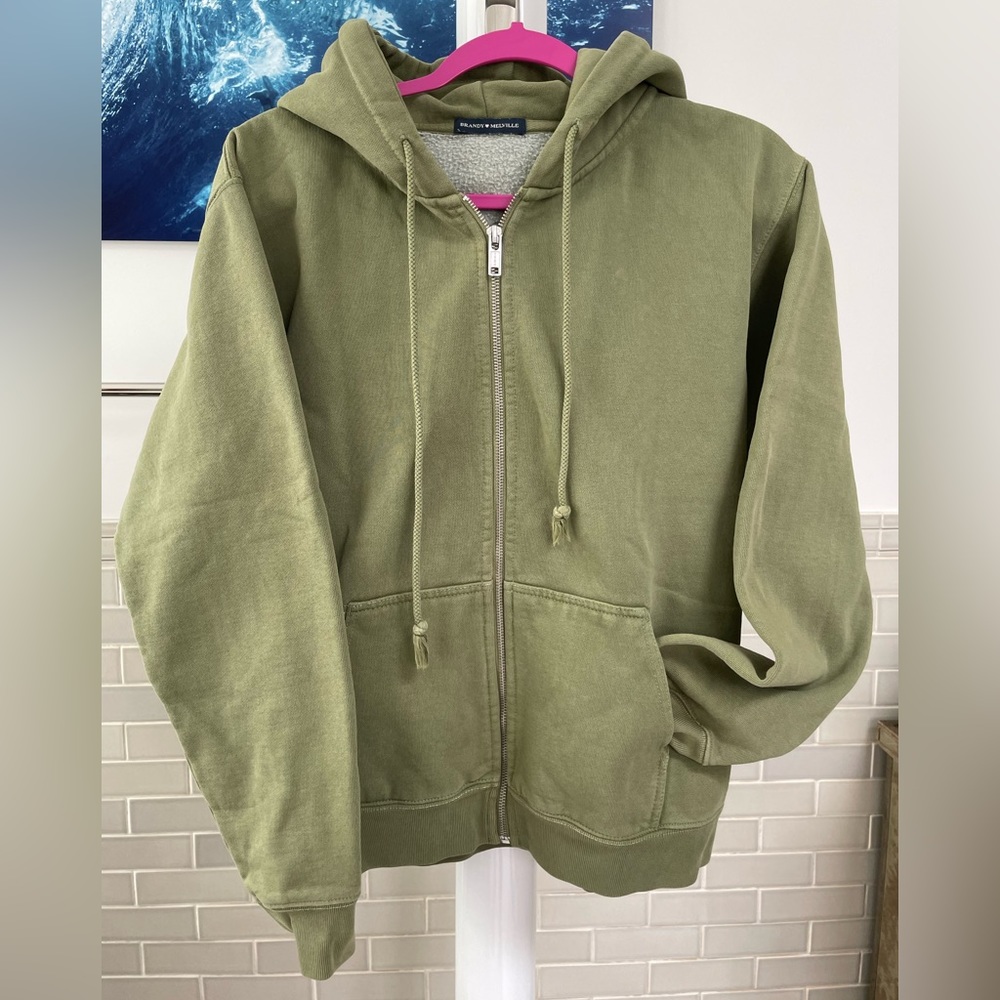 Brandy Melville Green Zip Christy Hoodie